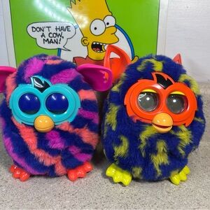Furby Boom Lot of 2 Lightning Bolt + Pink / Blue Striped Tested Works READ